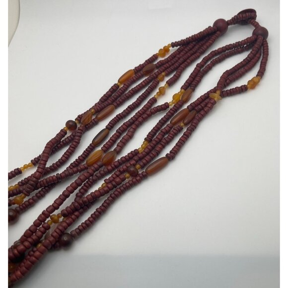 Handmade Beaded Necklace Multi-Strand Tassel Pendant Wood Tribal Boho Nature - Picture 7 of 8